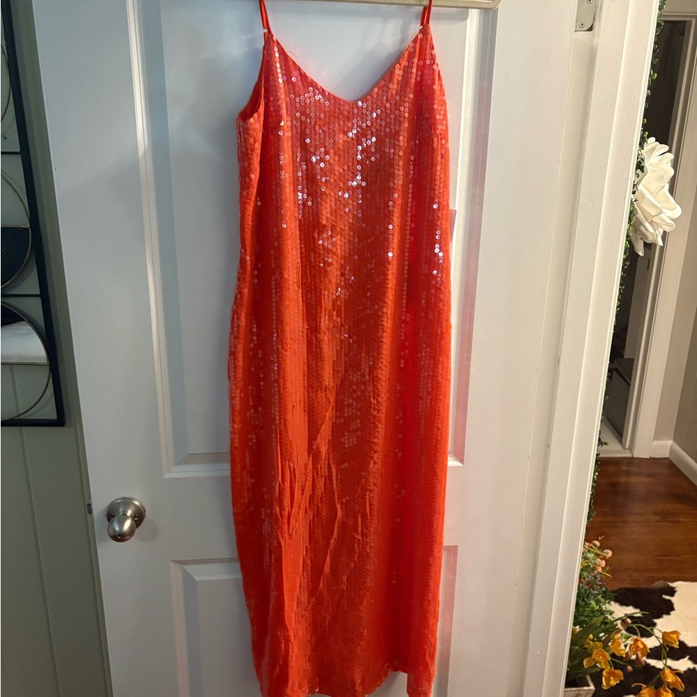 1State Vibrant Orange Sequin Dress - Picture 7 of 8